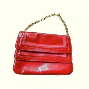 Kate Landry Red Patent Leather Purse Gold Chain Strap Preowned Great Condition
